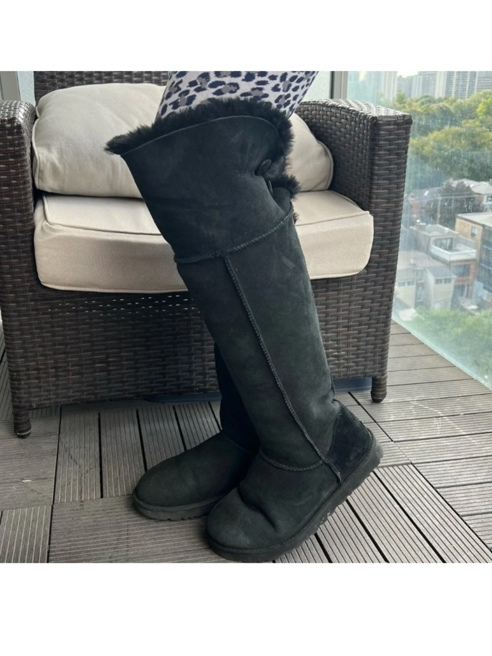 UGG Tall Black Suede Over-the-Knee Shearling Boots